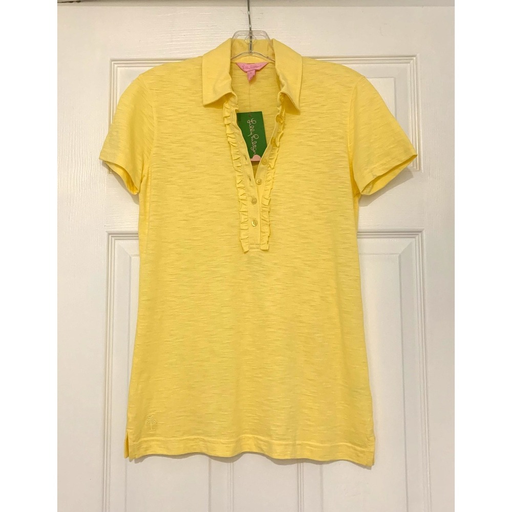 NWT Lilly Pulitzer Trophy Ruffle Polo Top S XS 0 2 4 Starfruit Yellow Cotton